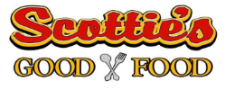 Scottie's Good Food logo with red and yellow text, crossed spoon and fork.