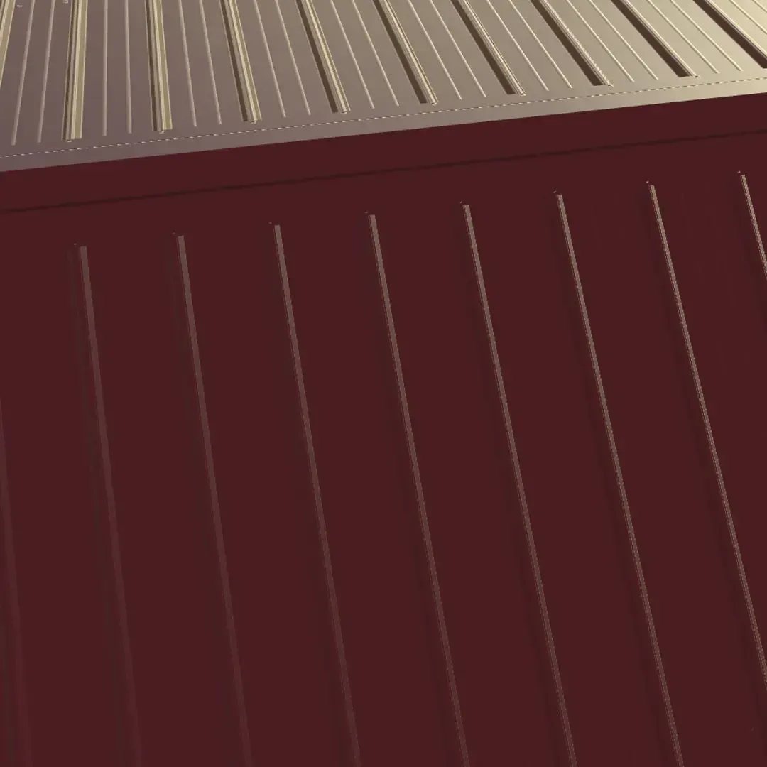 Brown corrugated metal building exterior with vertical lines.