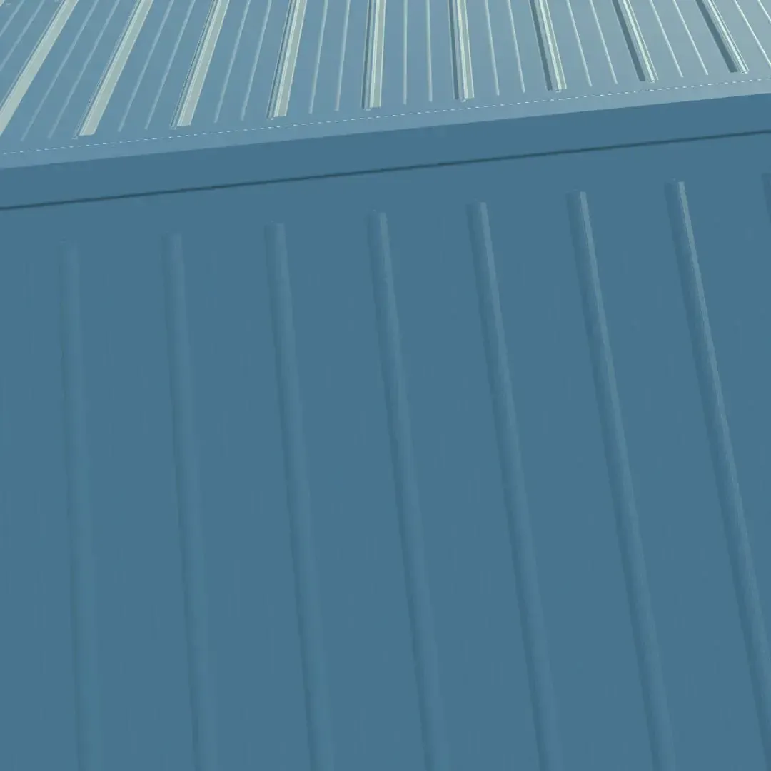 Blue corrugated metal roof.