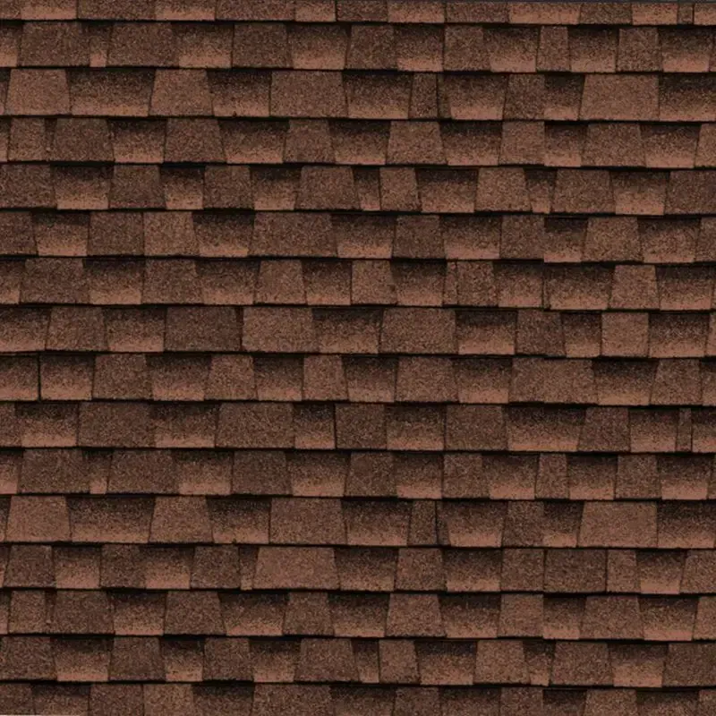 Brown asphalt roof shingles, tightly layered.