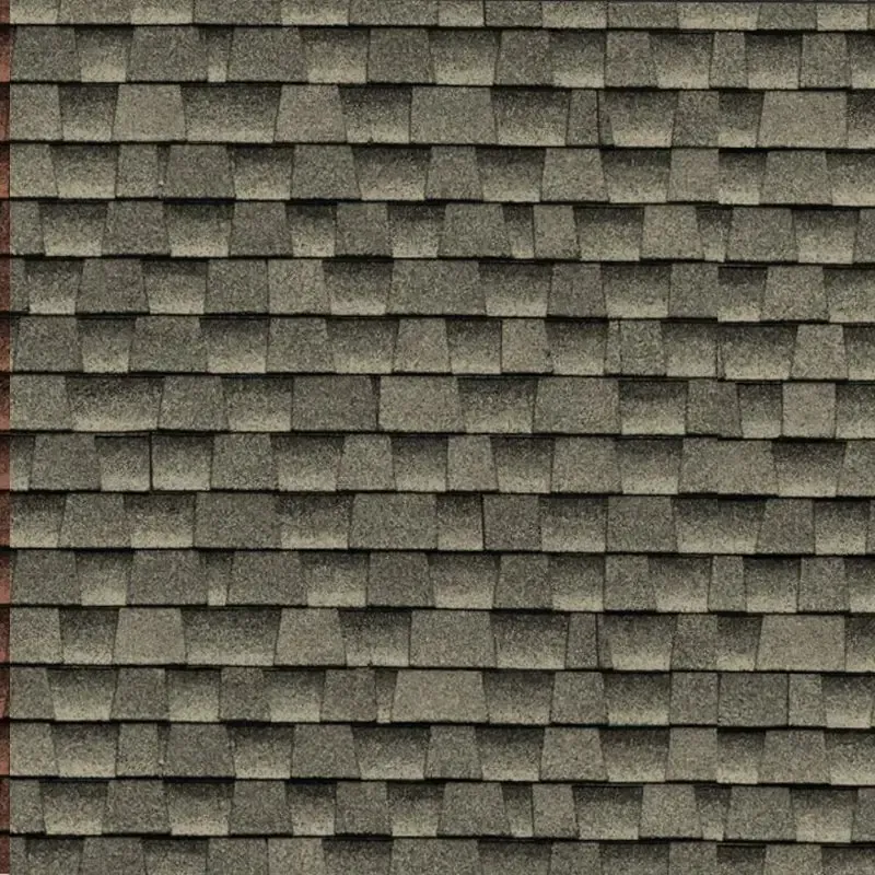 Overlapping gray asphalt roof shingles, textured pattern.