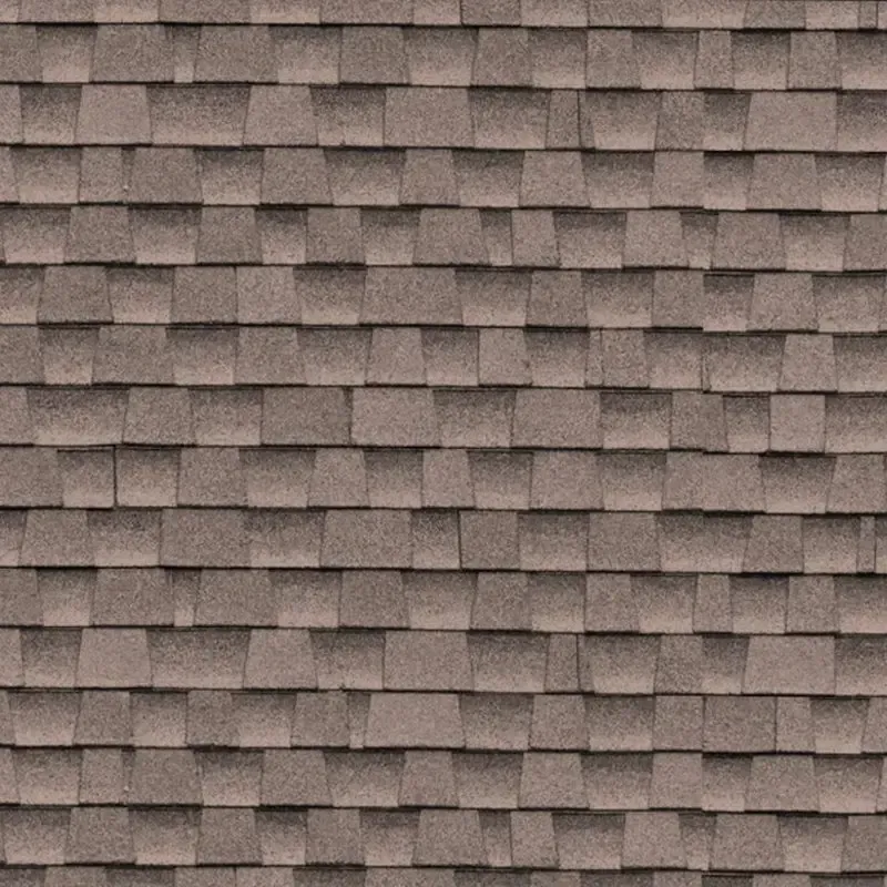 Brown asphalt roof shingles arranged in a repeating pattern.