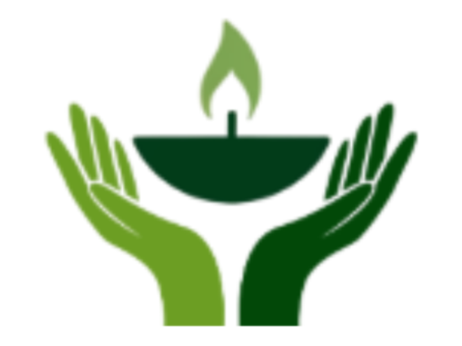 Hands cupping a dark green bowl with a lit candle, green flame rising.