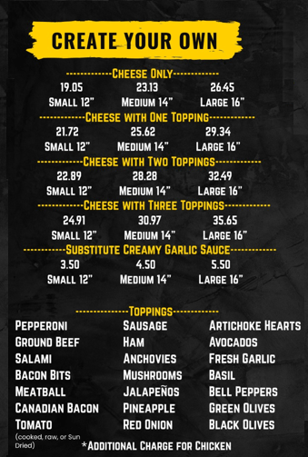 best create your own pizza restaurant menu torrence CA