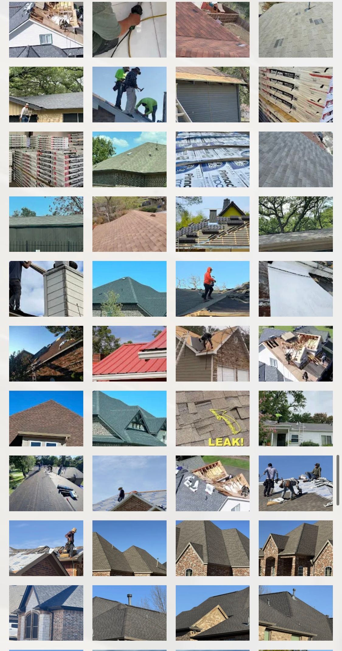 Collection of images showcasing various roofing types and construction activities on rooftops.