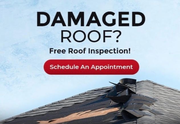 Advertisement: Damaged roof with text 