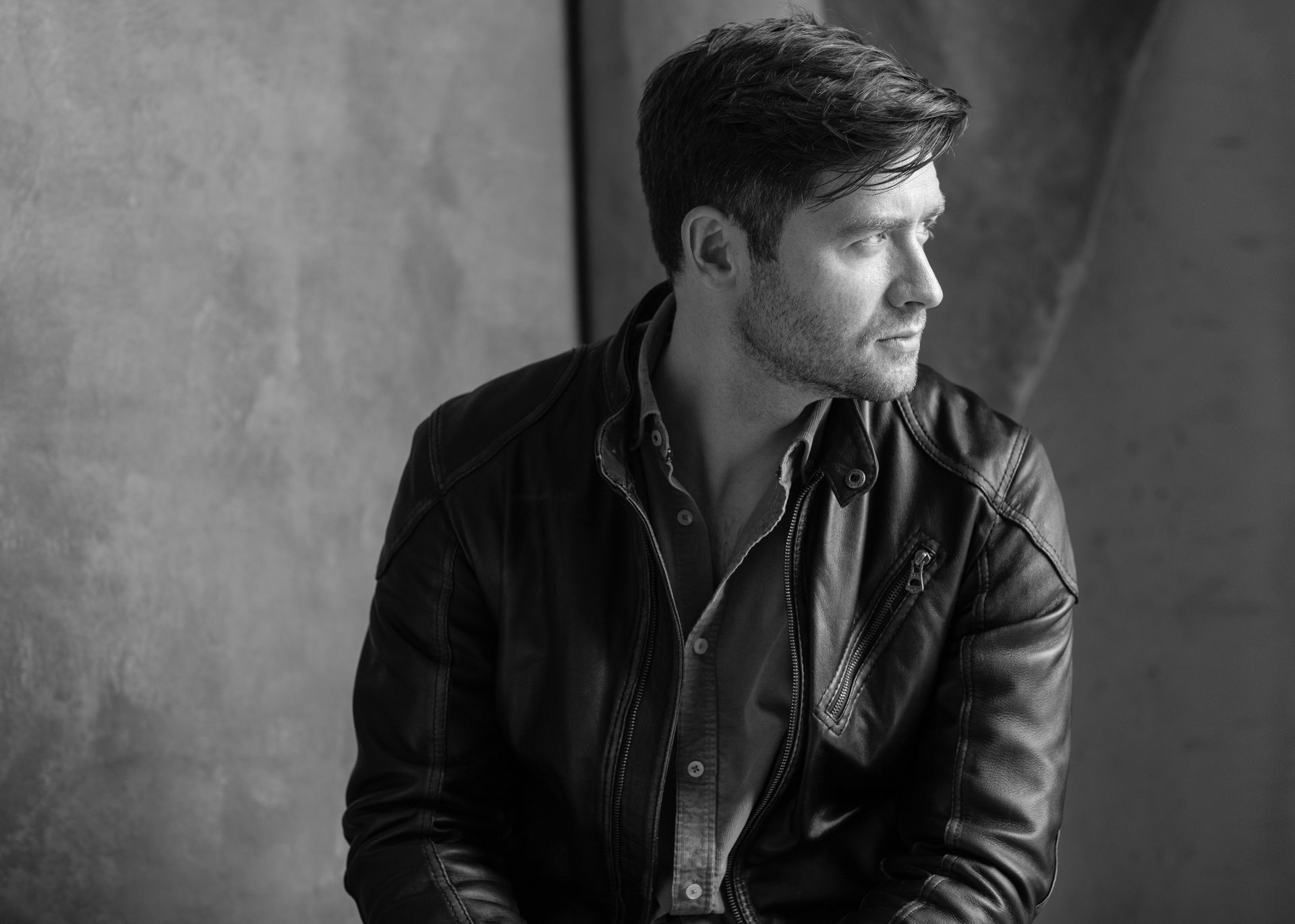 Black and white image of actor Duncan Casey, founder of Copper Sprocket Ltd