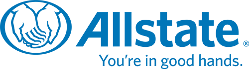 Allstate logo with blue hands cupped inside a blue circle, with text
