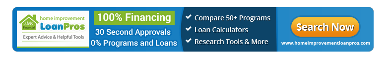 Banner ad for LoanPros with search button, details 100% financing and mortgage programs.