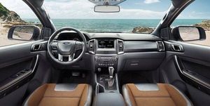 The Ford Ranger Wildtrak with a beautiful dashboard, an appealing choice for car rental in Palawan, offering both style and functionality.