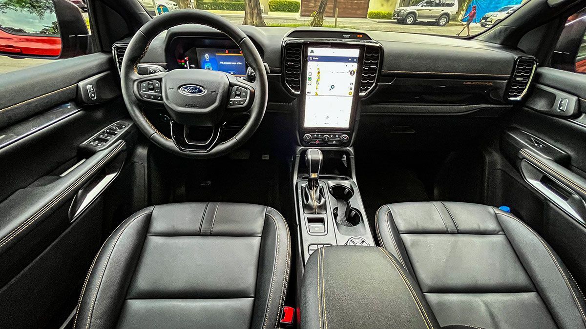 The new Ford Ranger with a VIP interior and a stereo system resembling an iPad, perfect for a luxurious self-drive car rental experience in Palawan.