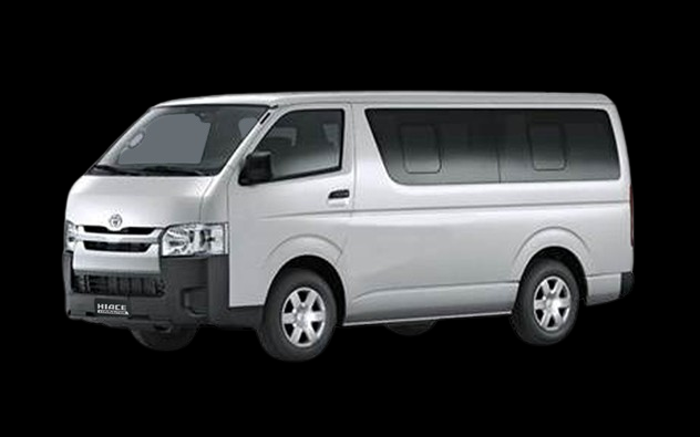 Spacious Toyota Hiace van available for hire in Palawan, perfect for group travel with comfort and ample seating for island tours and family trips.