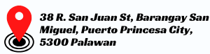 38 R. San Juan St, Barangay San Miguel, Puerto Princesa City, 5300 Palawan Red map pin marking the location of a car rental service near the airport in Puerto Princesa, Palawan.