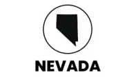 A black and white logo for nevada with a map of the state in a circle.