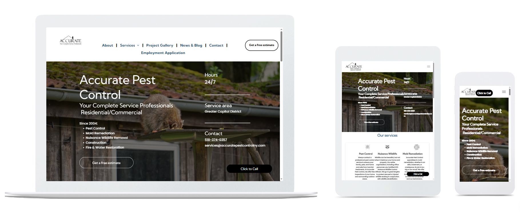 Website displaying on a laptop, tablet, and phone; the website is for 