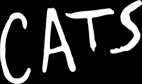 The word cats is written in white on a black background.