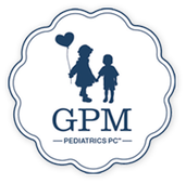 A logo for gpm pediatrics pc with two children holding hands