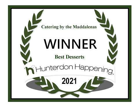 A laurel wreath with the words `` winner best desserts '' written on it.