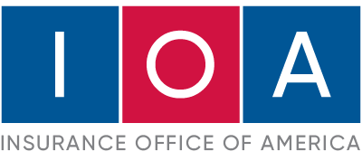 Insurance Office of America logo with blue, red, and blue blocks spelling IOA