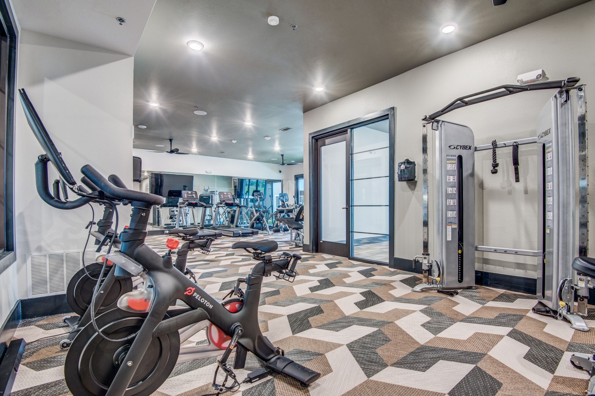 There are a lot of exercise bikes in the gym at Two99 Monroe offers apartments for rent in Roanoke, TX, near Downtown.