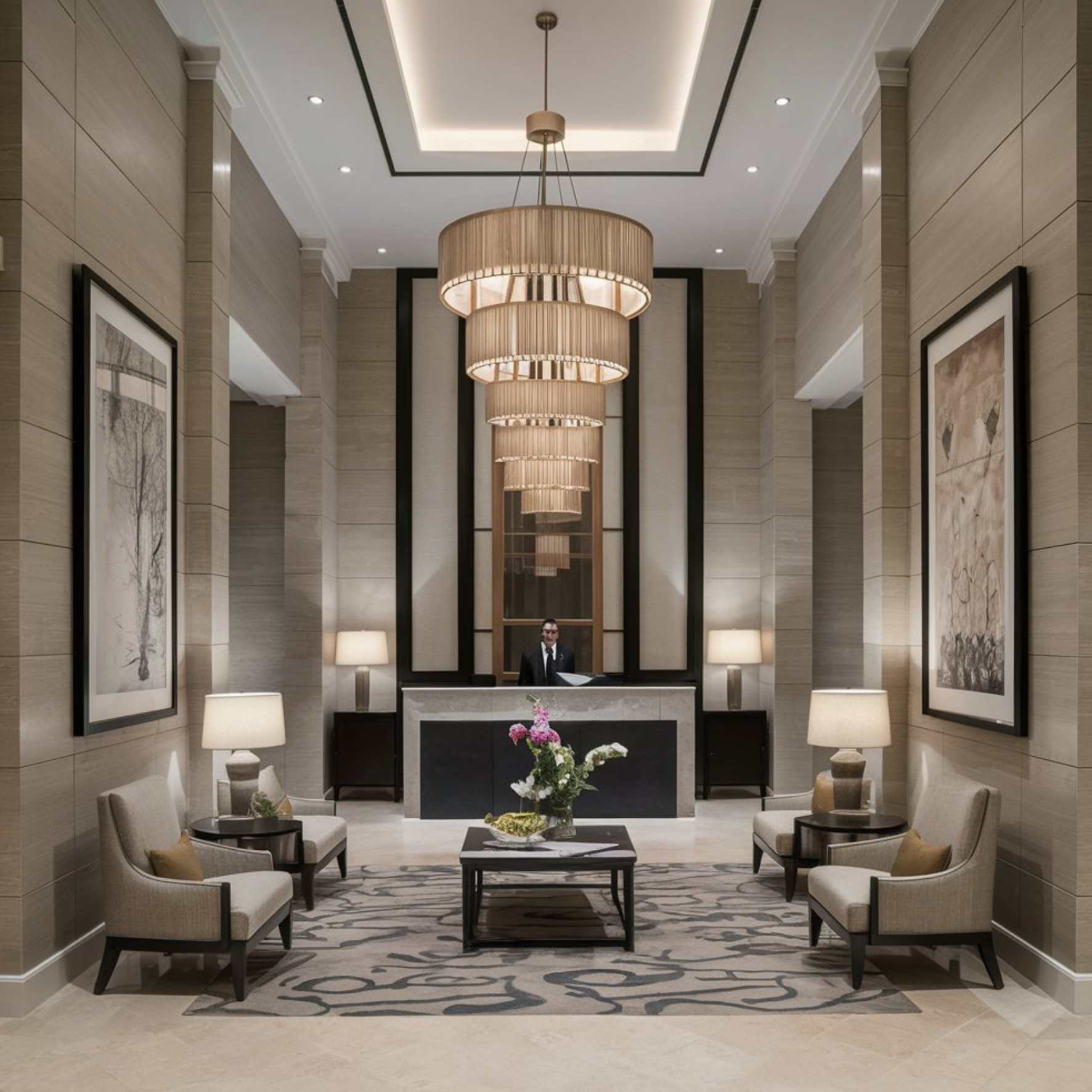 Hotel Lobby WIth Light Fixture  — Commercial Picture Framing in Rockhampton City, QLD