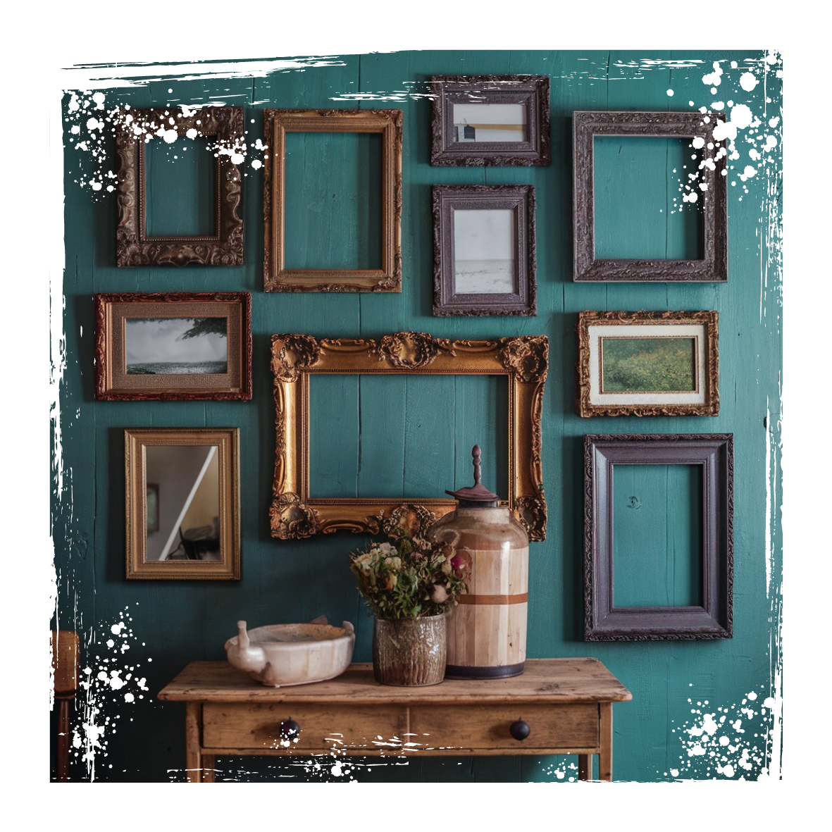 A wall with a lot of picture frames on it