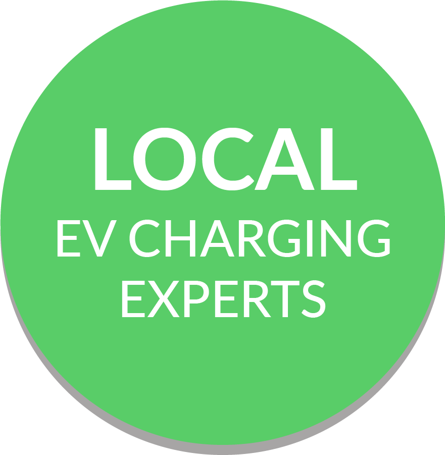 A green circle with the words `` local ev charging experts '' on it.