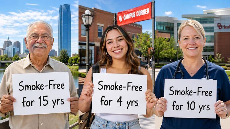 3 different people sharing their non smoker status and how long they've been smoke-free