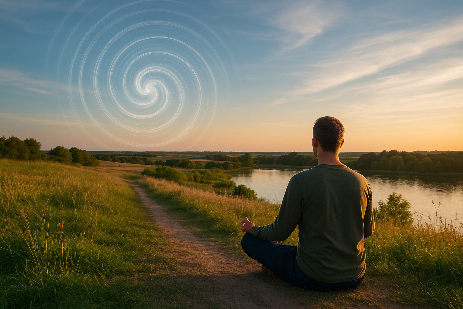 A man sitting outside of OKC meditating and focusing on his recent success when he quit smoking