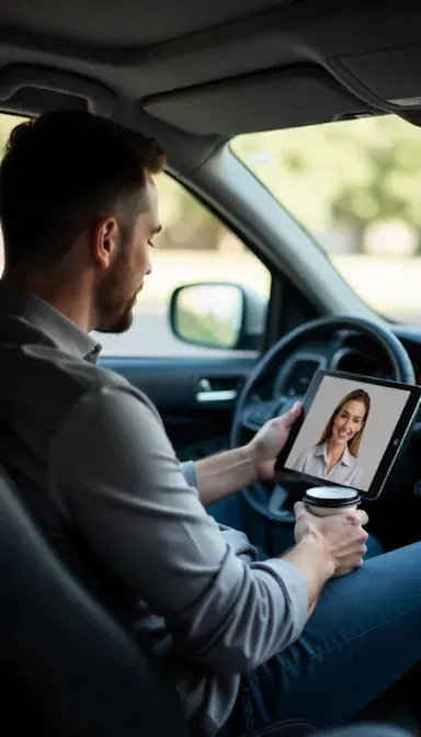 OKC Man sitting in his car during a hypnotherapy session to quit smoking