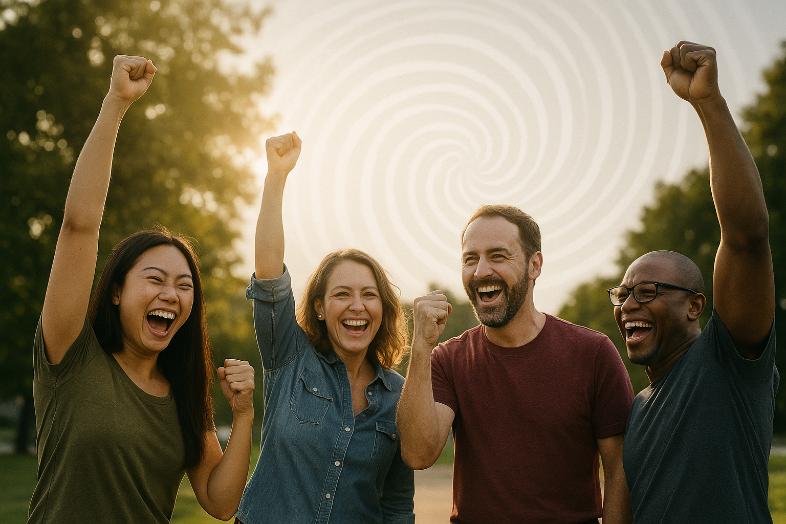quit smoking okc hypnotherapy clients cheering and celebrating after they successfully quit smoking