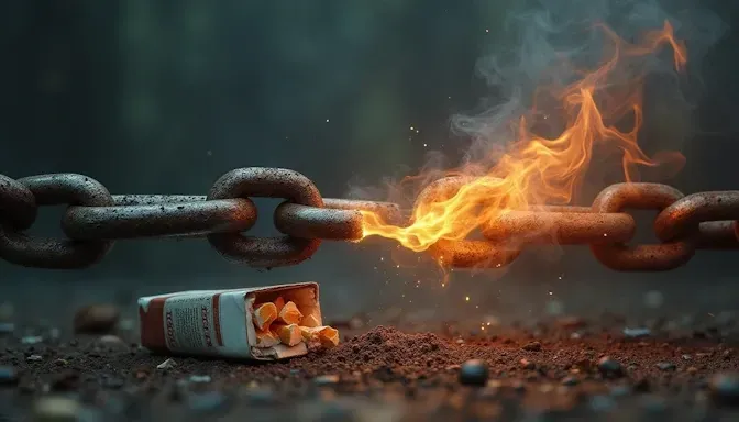 illustration of cigarettes burning away while breaking the chains that smoking has on smokers