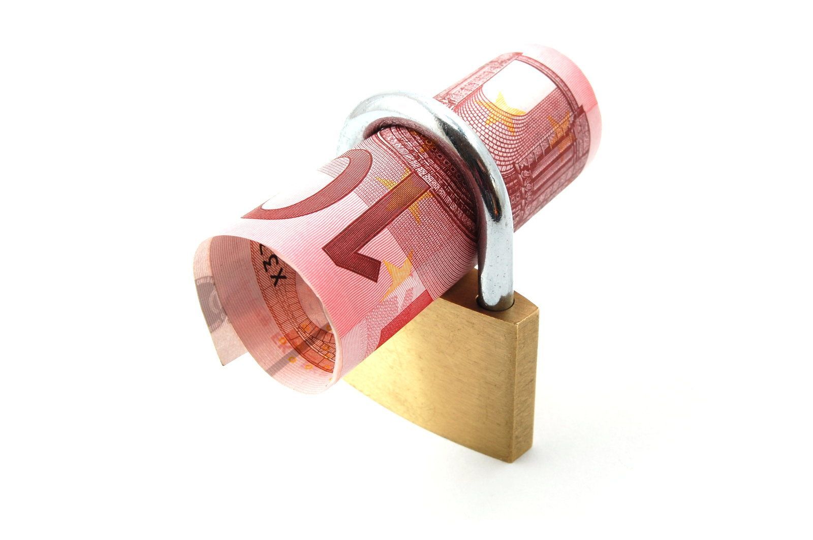 10 Euro Note wird mit symbolisch mit einem Schloss versehen um Sicherheit auszudrücken