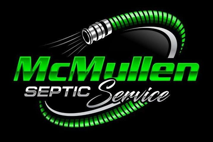 Logo for McMullen Septic Service with green and silver hose illustration, the company name, and the words 