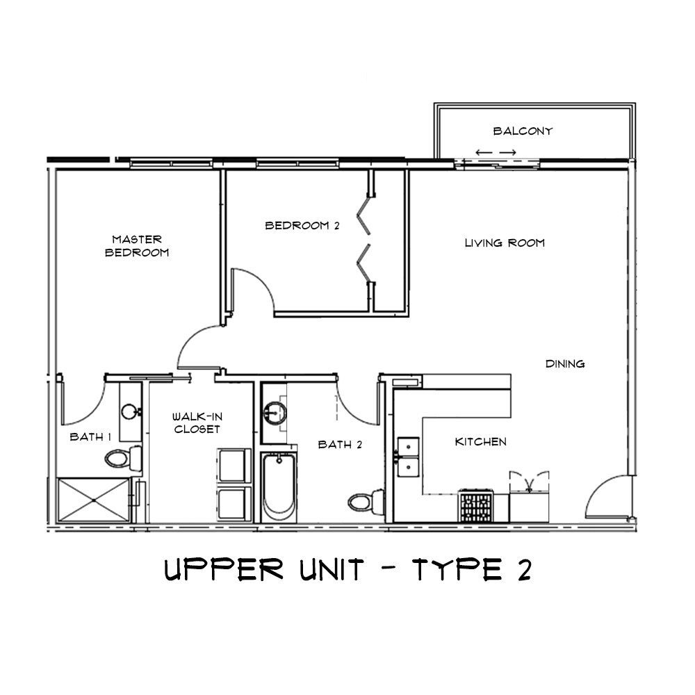 a black and white floor plan of a upper unit type 2 apartment .