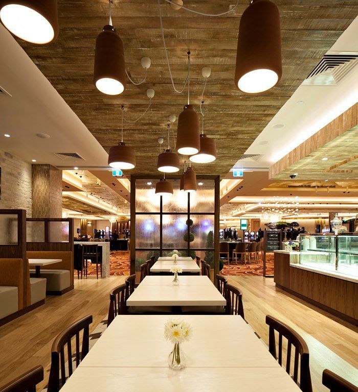 A restaurant with a lot of tables and chairs