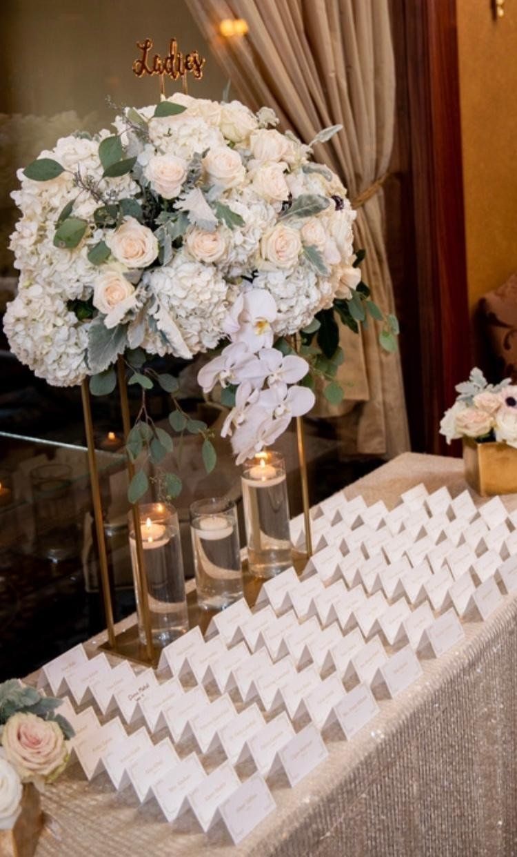 A table with a vase of flowers and candles on it.