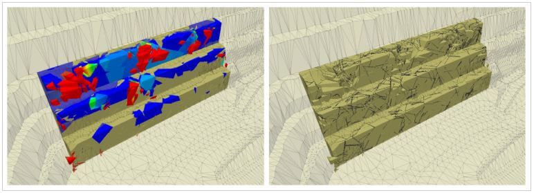 Figure 11 Bench scale slope stability analysis using a discontinuum/DFN approach
