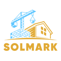 Construction logo: crane, brick wall, house, and "SOLMARK" text in gold and blue.