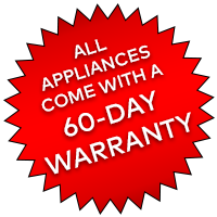 red star image with text stating 60-day warranty on all appliances