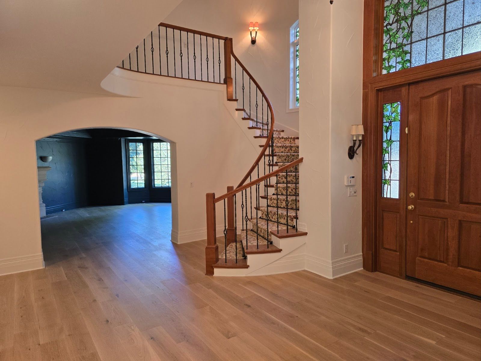 There is a staircase in the middle of the room.