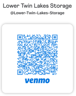 QR code for Lower Twin Lakes Storage's Venmo account.