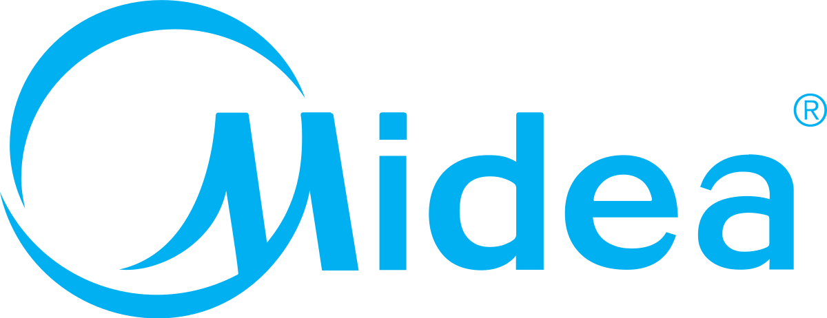 Logotipo de Midea: Texto azul claro con una