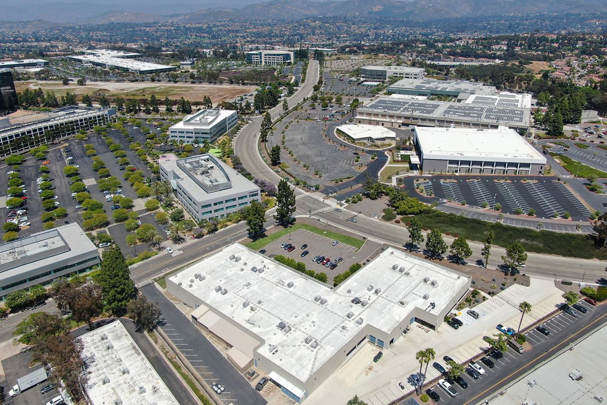 Aerial View to Industrial Zone and Company Office — Central Valley, CA — Milestone Roofing