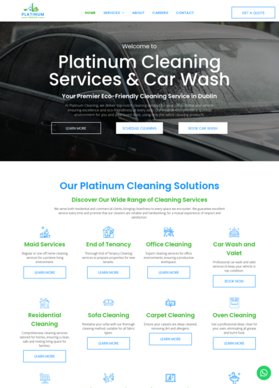 Platinum Cleaning Website - Residential and Commercial Cleaning Services.