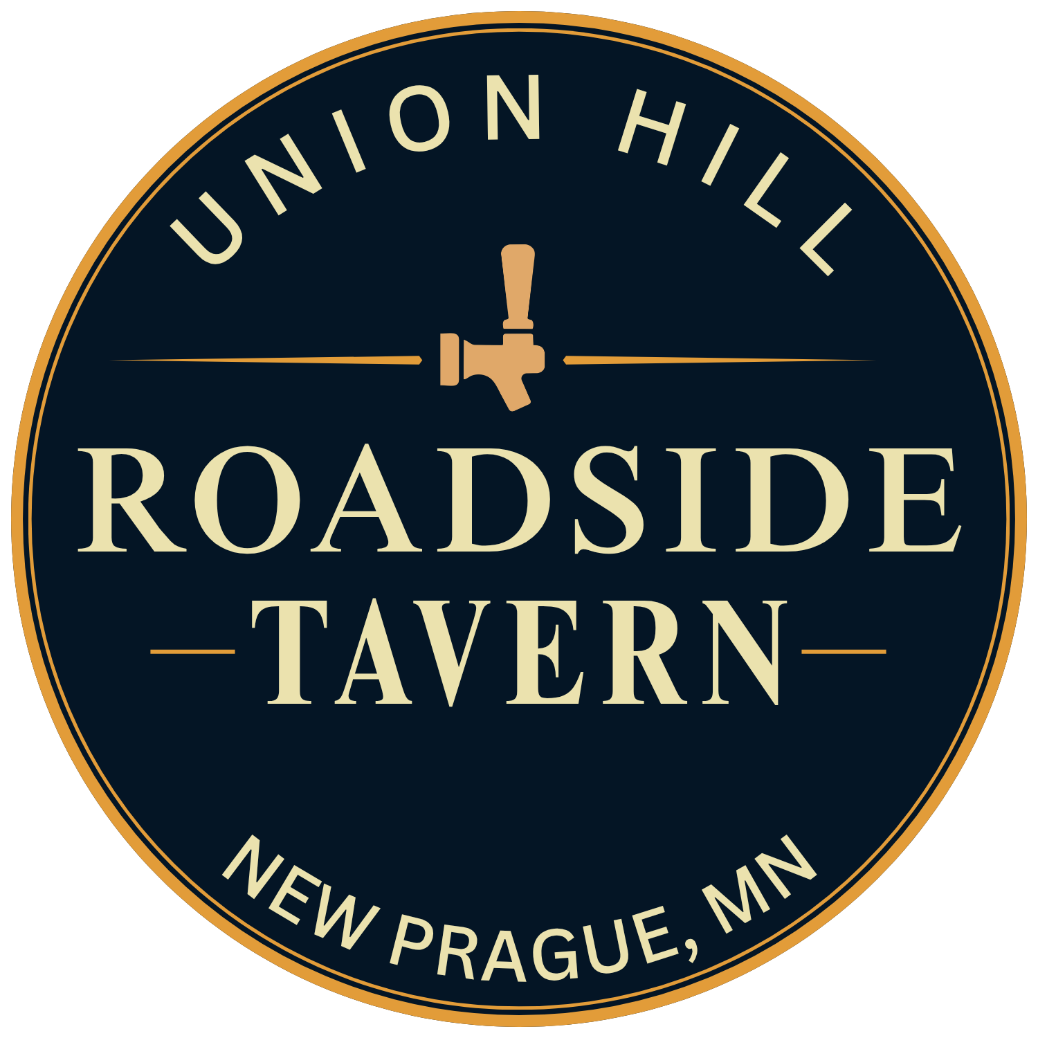 Union Hill Roadside Tavern logo in navy blue, gold, and white