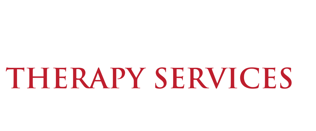 The logo for therapy services is red on a white background.