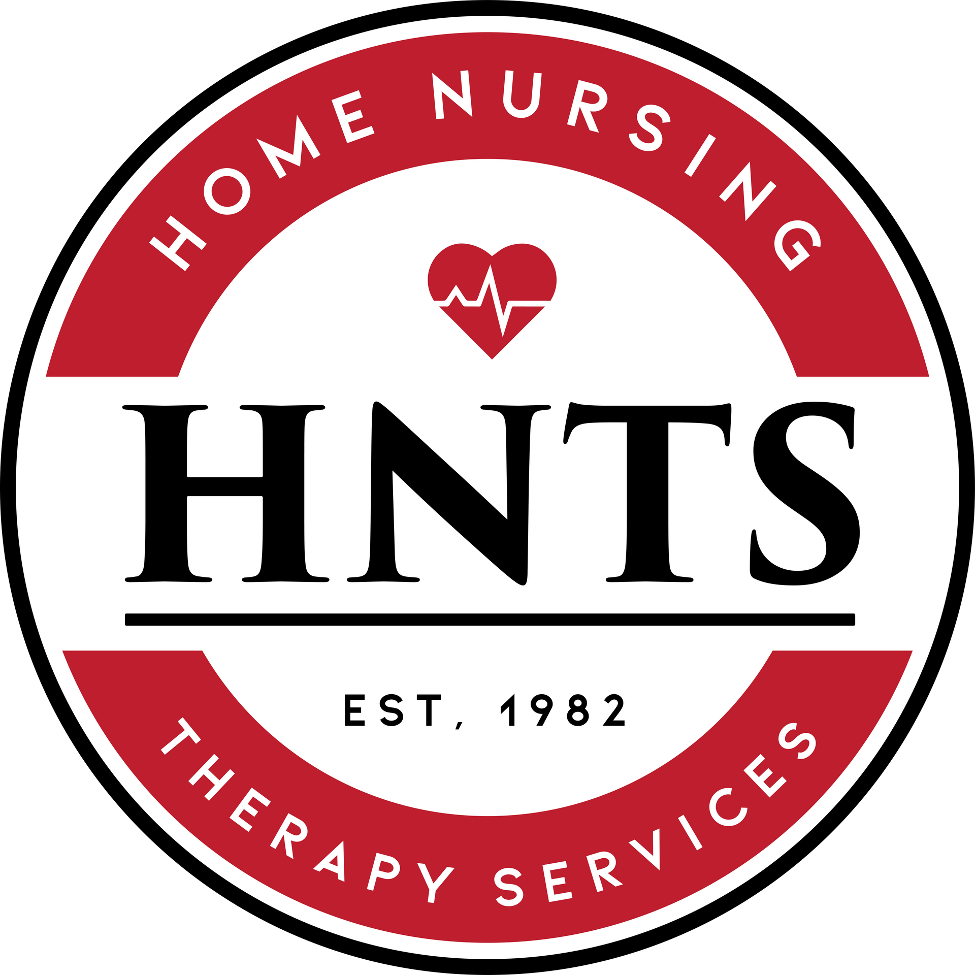 A red and white logo for home nursing therapy services