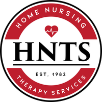 A red and white logo for home nursing therapy services