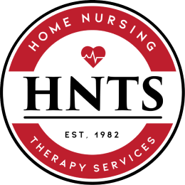 A red and white logo for home nursing therapy services